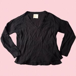 Lucky Brand Women’s Black V-Neck Long Sleeve Relaxed Cotton Sweater Sz XS